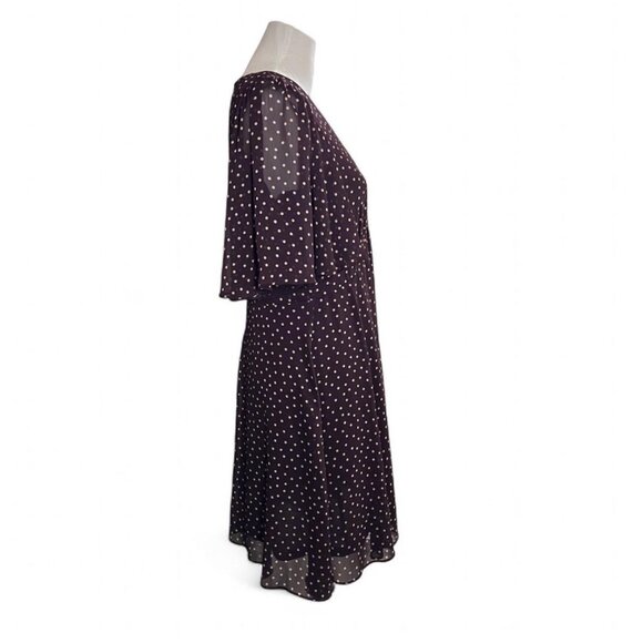 Harper Rose V-Neck Flutter Sleeve Dress Dark Purple Beige Dots Large 12 - Picture 5 of 12